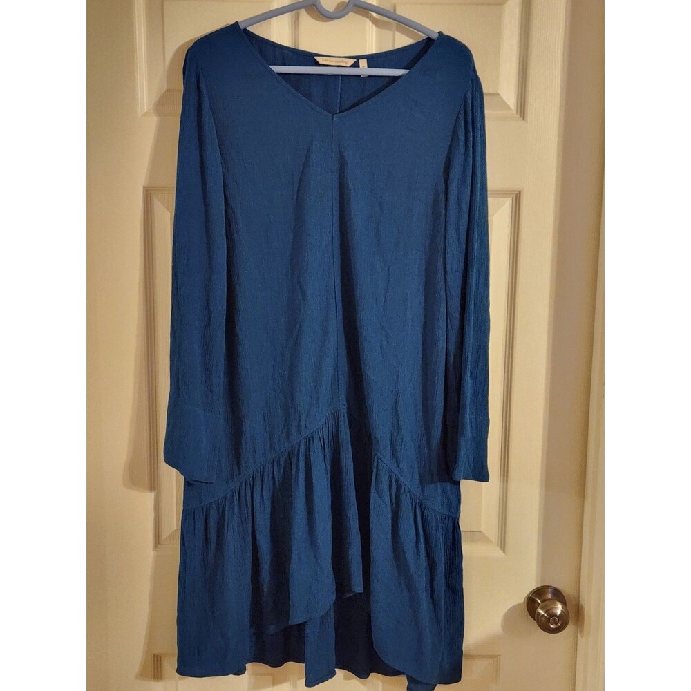 Soft Surroundings Blue Mirabella V Neck Tunic Midi Long Sleeve Dress
